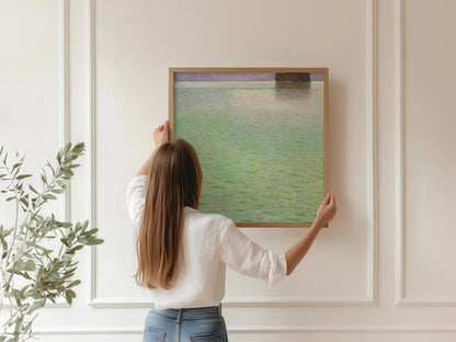 Gustav Klimt - Impression L'île sur l'Attersee : Scène paisible du lac vert