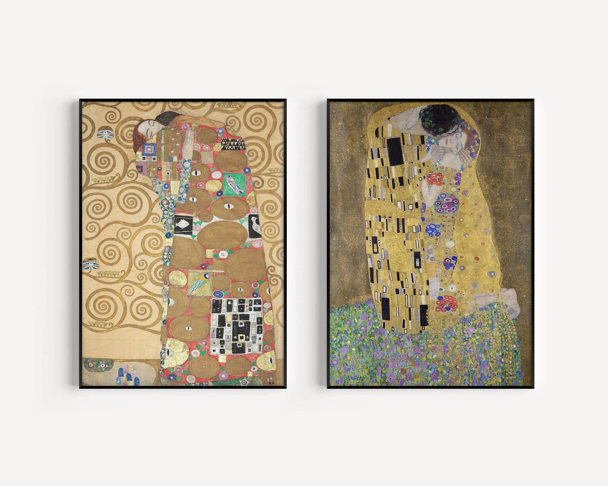 Gustav Klimt STATEMENT DUO Prints - The Embrace and The Kiss |  | Iconic Art Famous Painting available framed