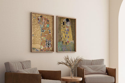 Gustav Klimt STATEMENT DUO Prints - The Embrace and The Kiss |  | Iconic Art Famous Painting available framed