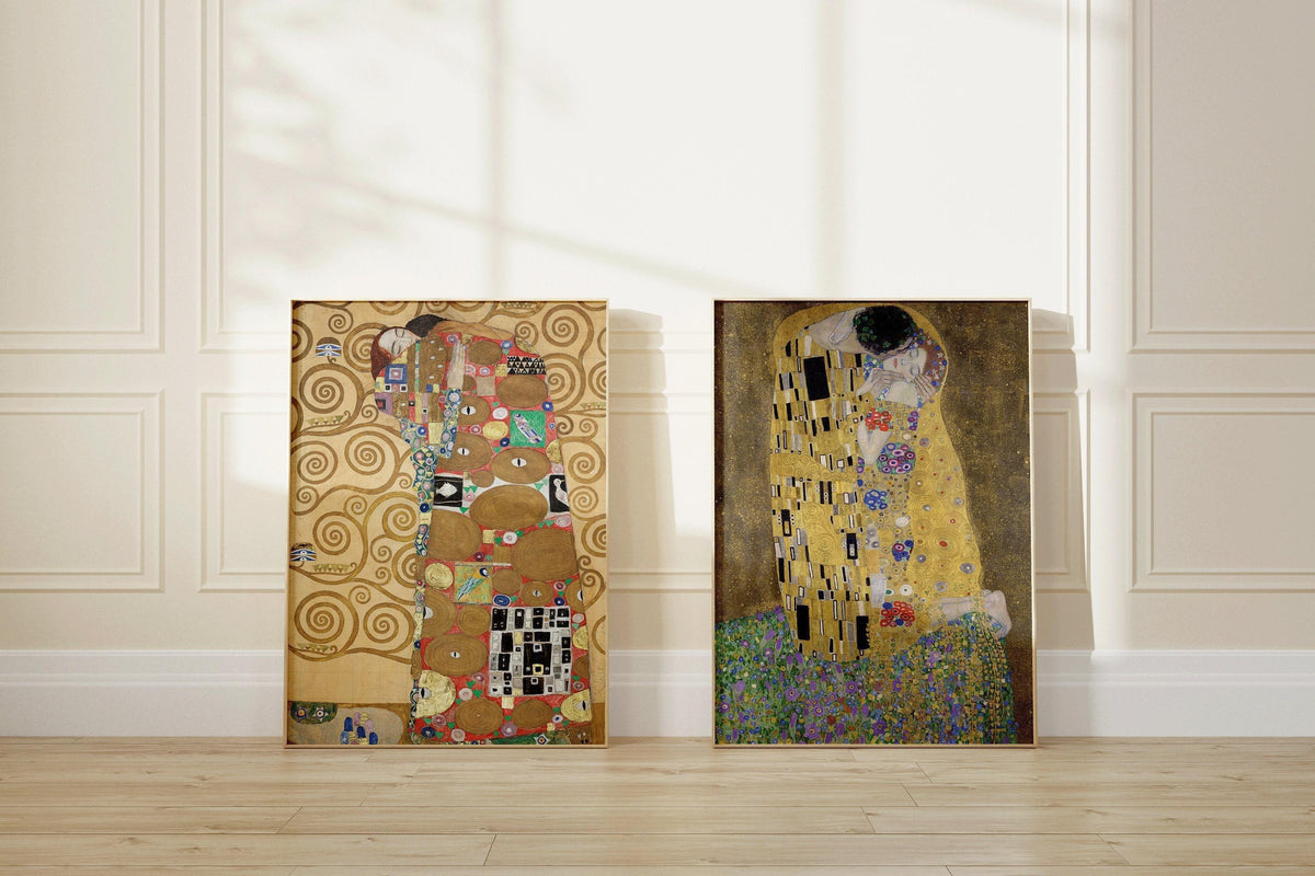 Gustav Klimt STATEMENT DUO Prints - The Embrace and The Kiss |  | Iconic Art Famous Painting available framed