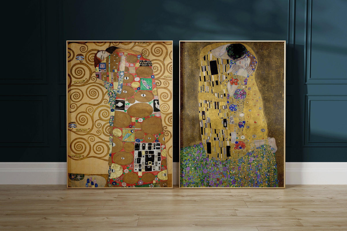 Gustav Klimt STATEMENT DUO Prints - The Embrace and The Kiss |  | Iconic Art Famous Painting available framed