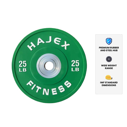Plaques de pare-chocs HAJEX Olympic Competition Steel Hub colorées - 15, 25, 35, 45, 55 LB