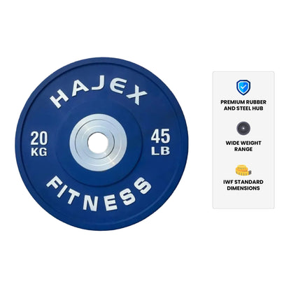 Plaques de pare-chocs HAJEX Olympic Competition Steel Hub colorées - 15, 25, 35, 45, 55 LB