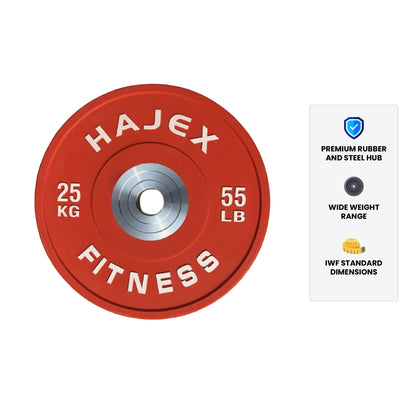 Plaques de pare-chocs HAJEX Olympic Competition Steel Hub colorées - 15, 25, 35, 45, 55 LB