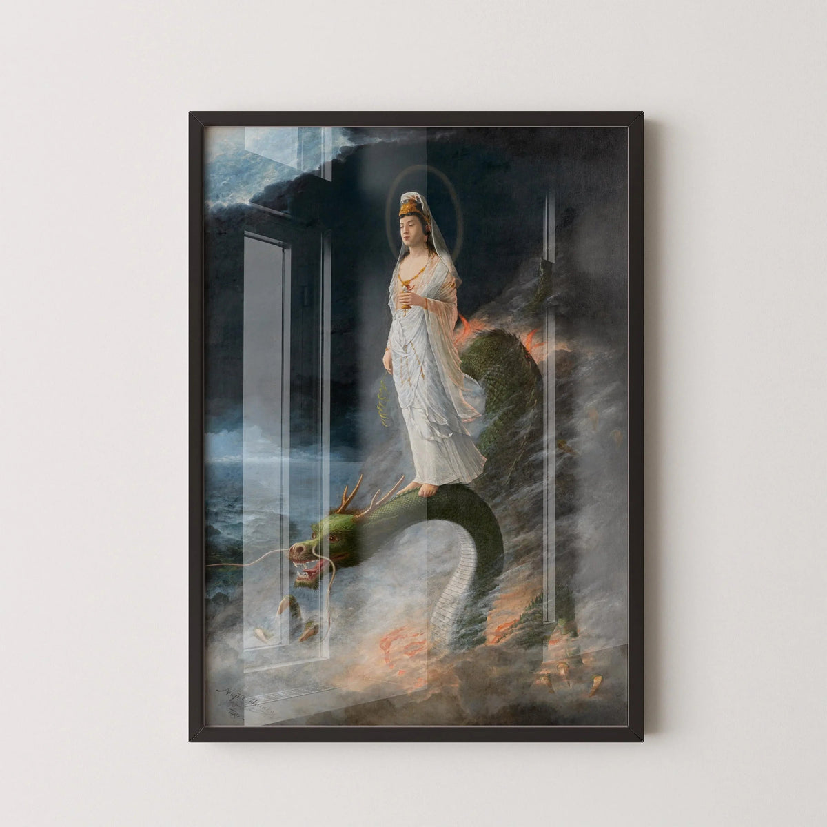 Harada Naojiro - Bodhisattva Kannon Riding a Dragon | PRINT | Japanese Yoga Style Art (available handframed or unframed)
