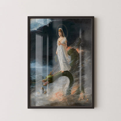 Harada Naojiro - Bodhisattva Kannon Riding a Dragon | PRINT | Japanese Yoga Style Art (available handframed or unframed)