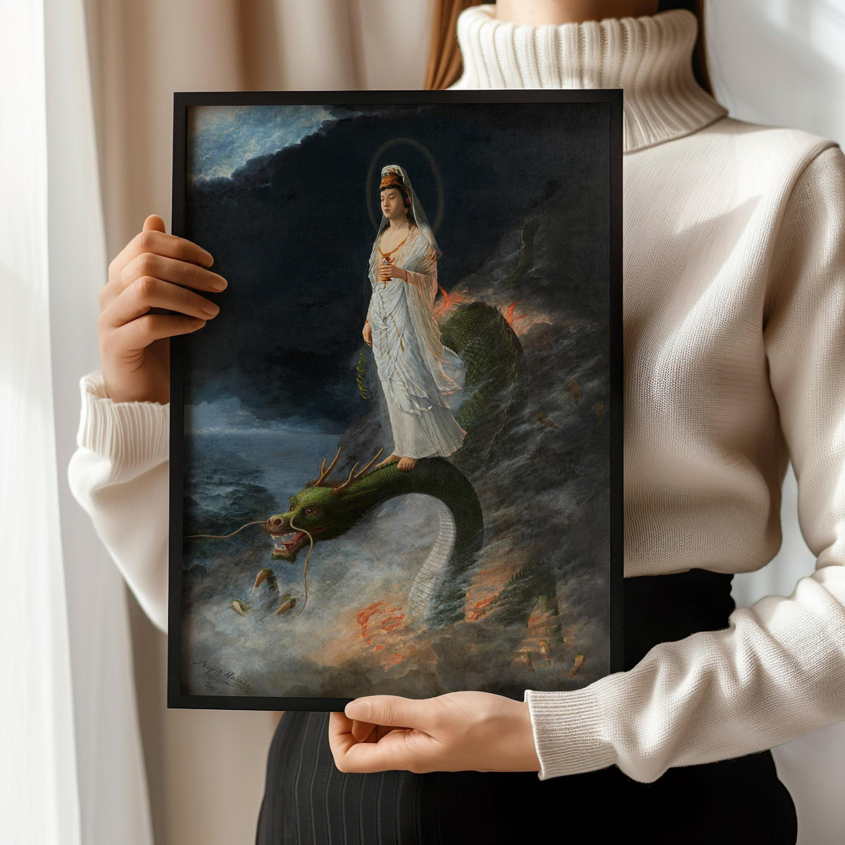 Harada Naojiro - Bodhisattva Kannon Riding a Dragon | PRINT | Japanese Yoga Style Art (available handframed or unframed)
