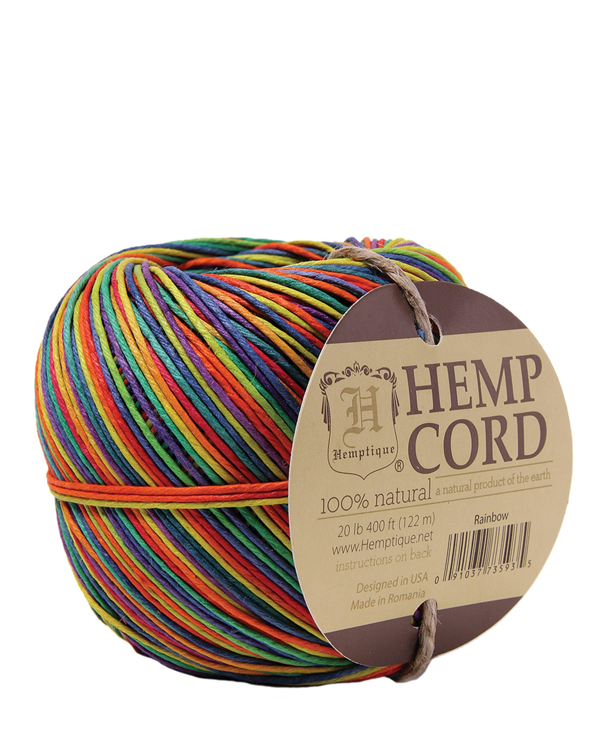Cordon de chanvre Hemptique panaché #20, pelote 100 g 122 m - Arc-en-ciel