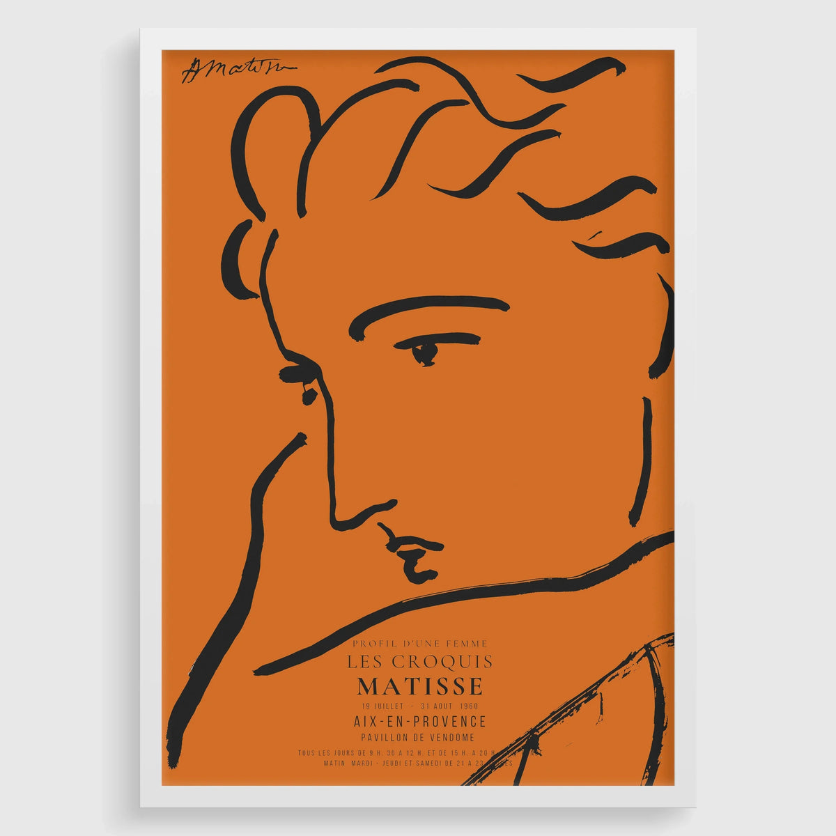 Henri Matisse - Profil de Femme | Célèbre esquisse d'art en orange et noir (disponible encadrée à la main ou sans cadre)