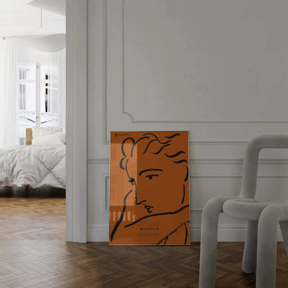 Henri Matisse - Profil de Femme | Célèbre esquisse d'art en orange et noir (disponible encadrée à la main ou sans cadre)