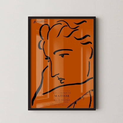 Henri Matisse - Profil de Femme | Célèbre esquisse d'art en orange et noir (disponible encadrée à la main ou sans cadre)