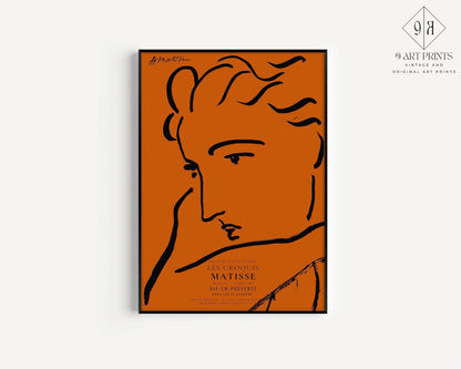 Henri Matisse - Profil de Femme | Célèbre esquisse d'art en orange et noir (disponible encadrée à la main ou sans cadre)