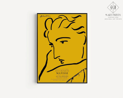 Henri Matisse Woman Profile Art Print: Yellow & Black Sketch, Giclee on Hahnemuhle Paper
