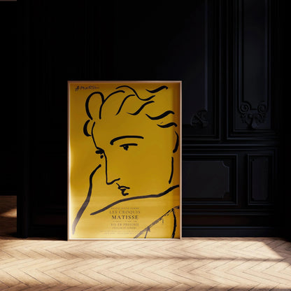 Henri Matisse Woman Profile Art Print: Yellow & Black Sketch, Giclee on Hahnemuhle Paper