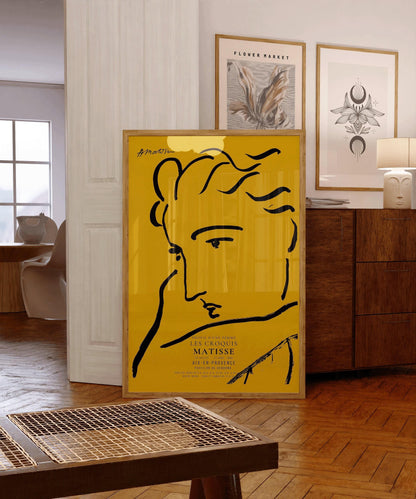 Henri Matisse Woman Profile Art Print: Yellow & Black Sketch, Giclee on Hahnemuhle Paper