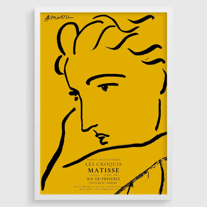 Henri Matisse Woman Profile Art Print: Yellow & Black Sketch, Giclee on Hahnemuhle Paper