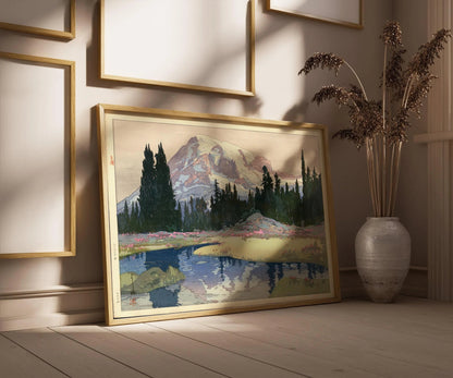 Estampe du Mont Rainier par Hiroshi Yoshida : Art japonais sur bois vintage
