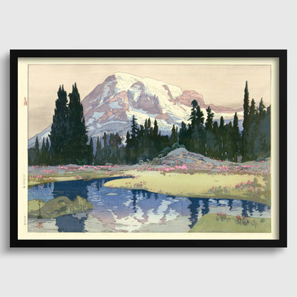 Estampe du Mont Rainier par Hiroshi Yoshida : Art japonais sur bois vintage