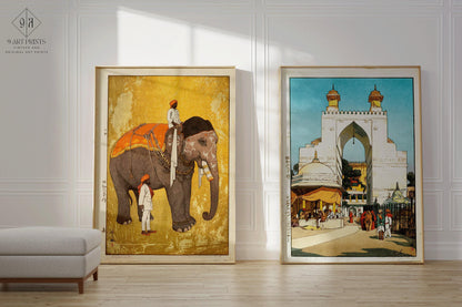 Deux estampes d'art de Hiroshi Yoshida sur l'Inde : Éléphant et Porte d'Ajmer