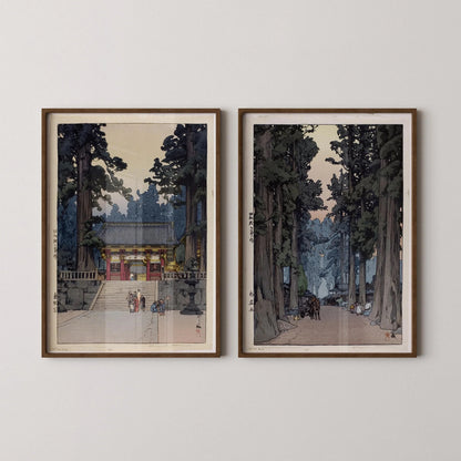Ensemble d'estampes japonaises sur bois d'Hiroshi Yoshida : Sanctuaire Toshogu et Avenue des Cryptomérias