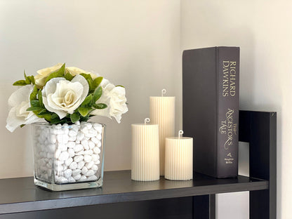 Soy Wax Ribbed Pillar Candle Set | Unscented Decorative Candles