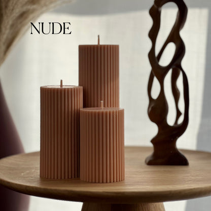 Soy Wax Ribbed Pillar Candle Set | Unscented Decorative Candles