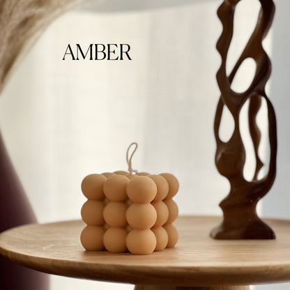 Bougie Cube Bulles : Pilier décoratif en cire de soja, fait main