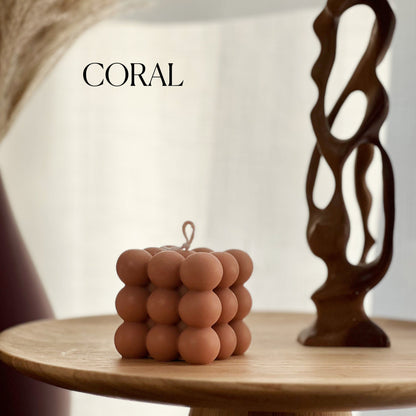 Bougie Cube Bulles : Pilier décoratif en cire de soja, fait main
