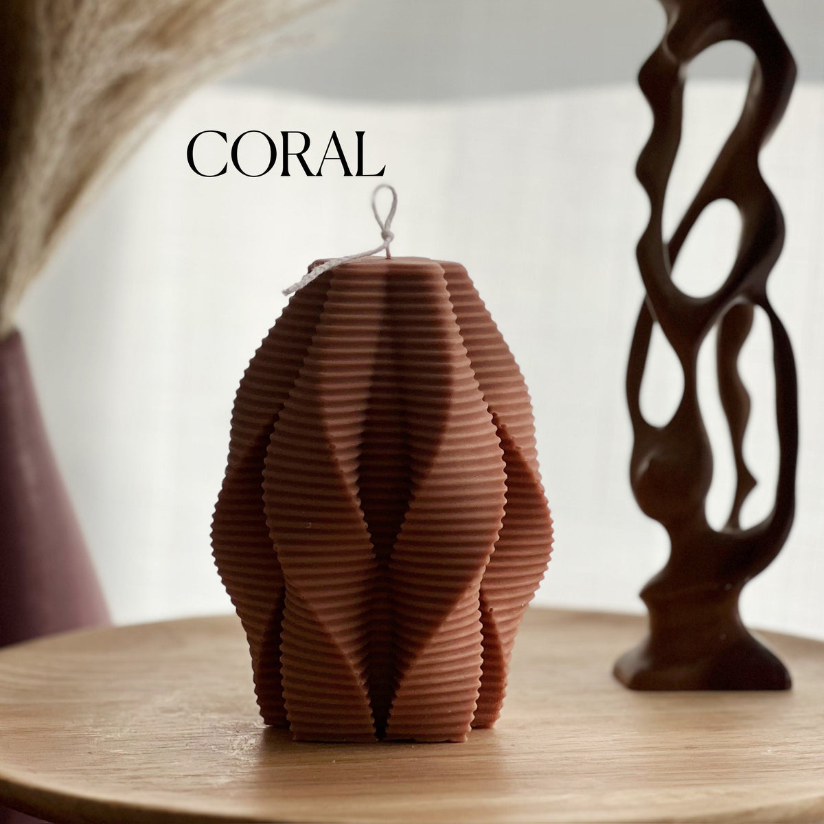 Large Ribbed Swirl Soy Candle: Abstract Geometric Decor