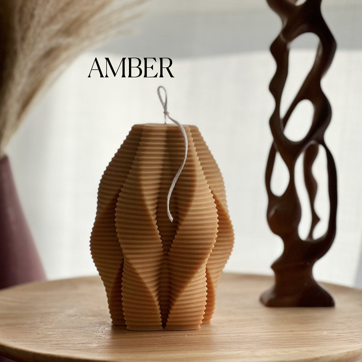 Large Ribbed Swirl Soy Candle: Abstract Geometric Decor
