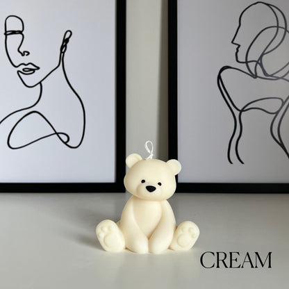 Teddy Bear Candle | Decorative Soy Wax Pillar, Nursery Decor