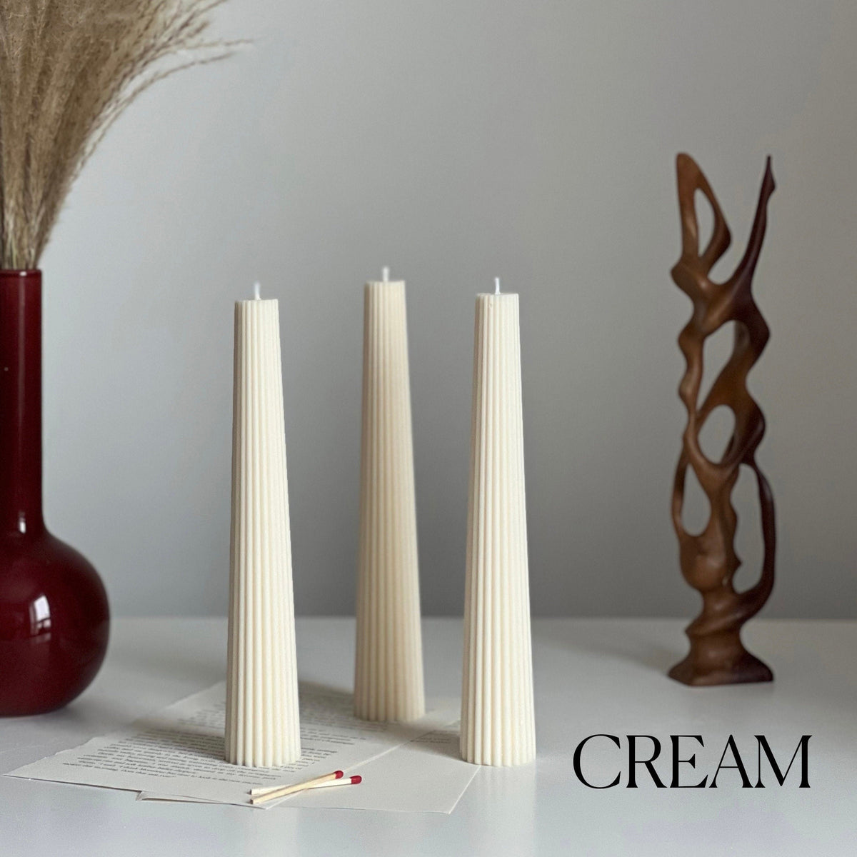 Greko Column Soy Wax Candle: Ribbed Pillar, Decorative Taper