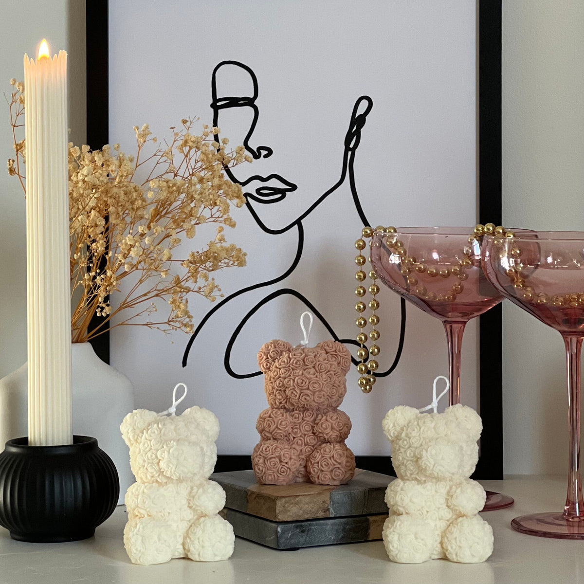 Rose Teddy Bear Candle: Hand Poured Soy Wax Blend Home Decor