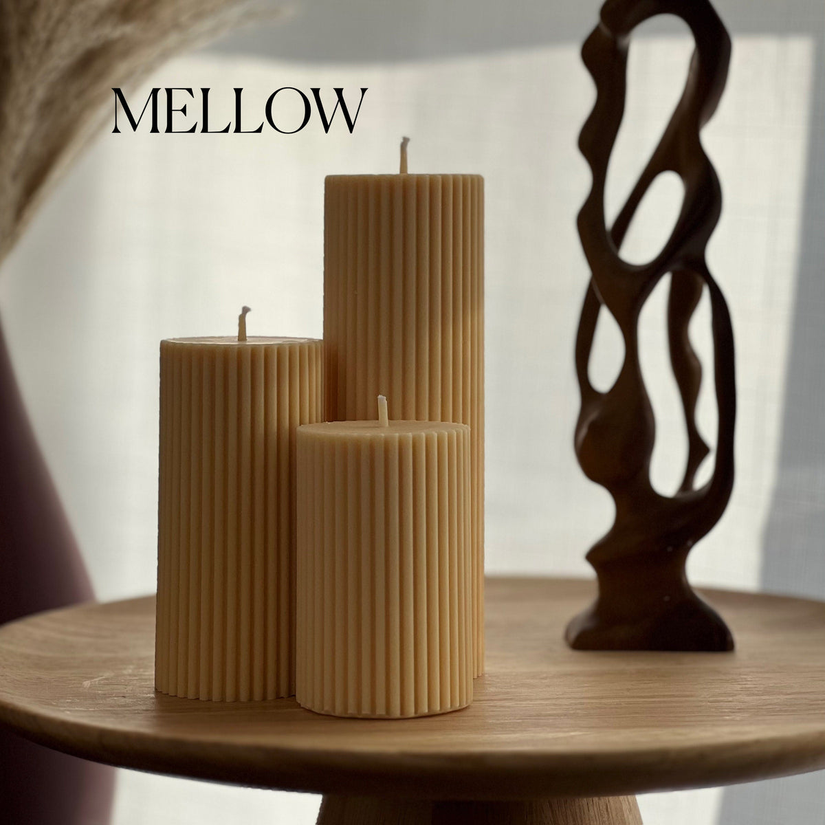 Soy Wax Ribbed Pillar Candle Set | Unscented Decorative Candles