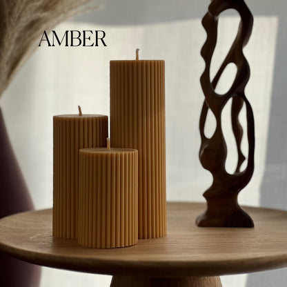 Soy Wax Ribbed Pillar Candle Set | Unscented Decorative Candles