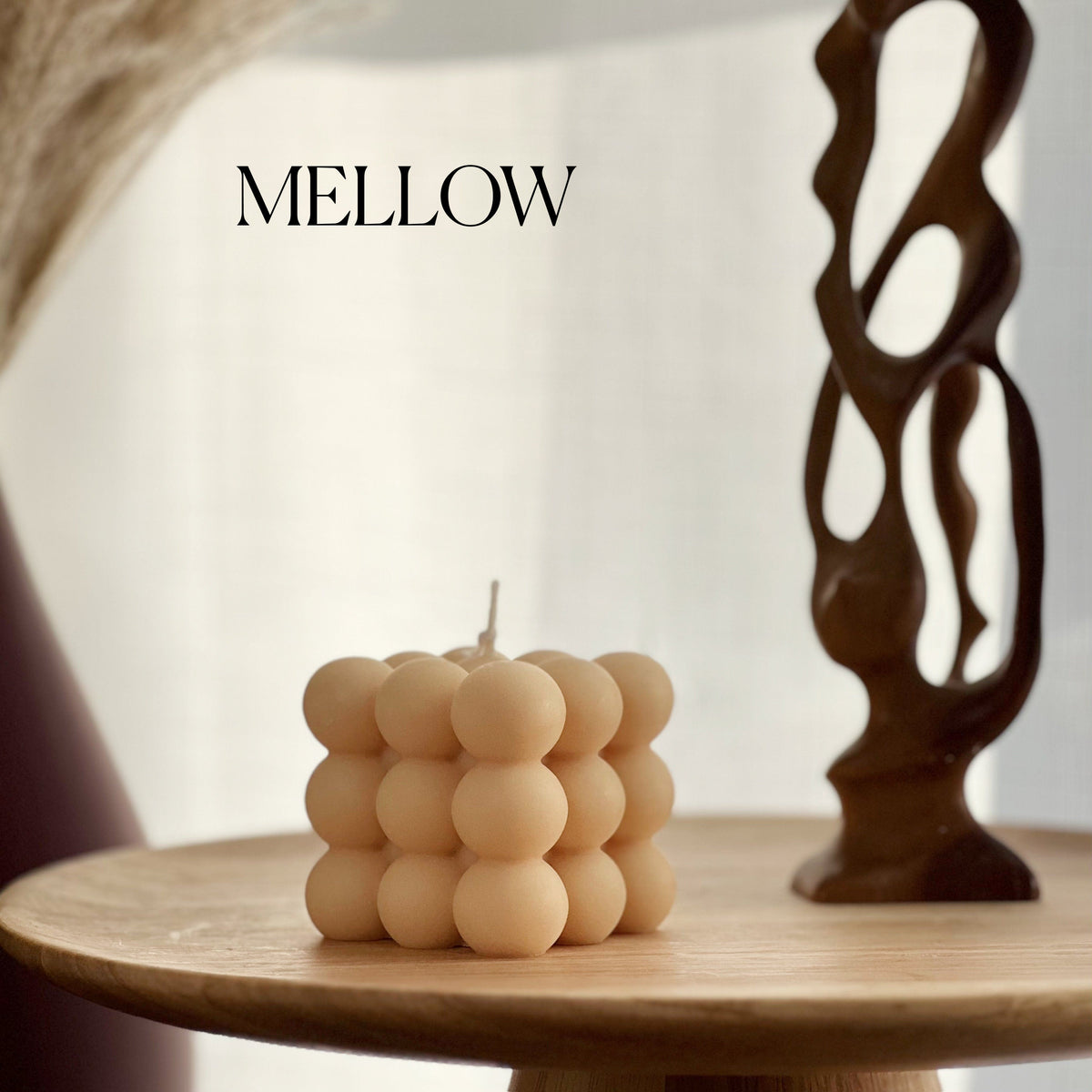 Bougie Cube Bulles : Pilier décoratif en cire de soja, fait main