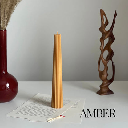 Greko Column Soy Wax Candle: Ribbed Pillar, Decorative Taper