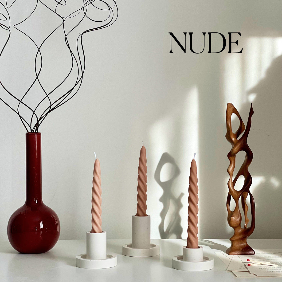Bougie chandelle torsadée faite à la main en cire de soja : Bougie de dîner pastel