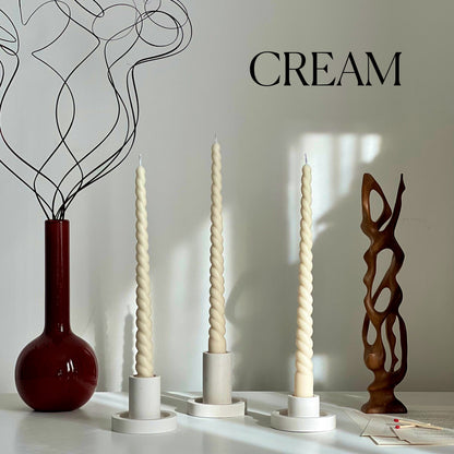 Tall Twisted Soy Wax Taper Candle: Handmade Pastel Decor