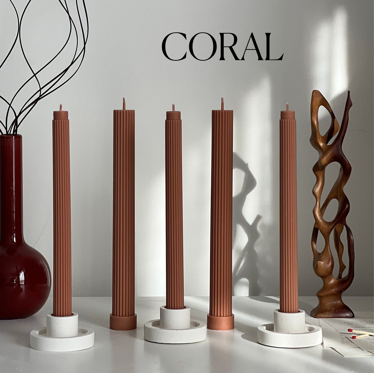 Ribbed Soy Wax Taper Candle: Handmade Unscented Pillar