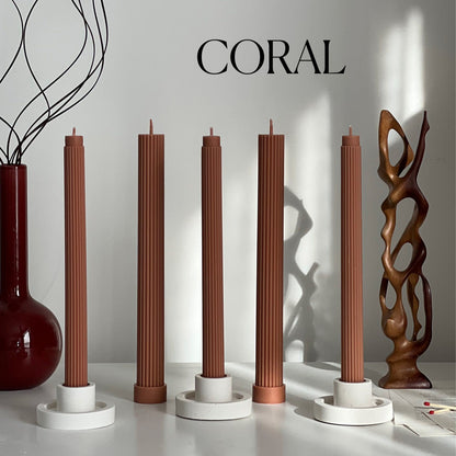 Ribbed Soy Wax Taper Candle: Handmade Unscented Pillar