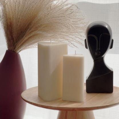 Ribbed Triangular Pillar Soy Wax Candle Set | Unscented Decorative Candles