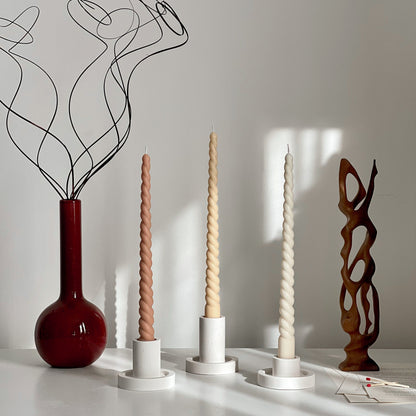 Tall Twisted Soy Wax Taper Candle: Handmade Pastel Decor