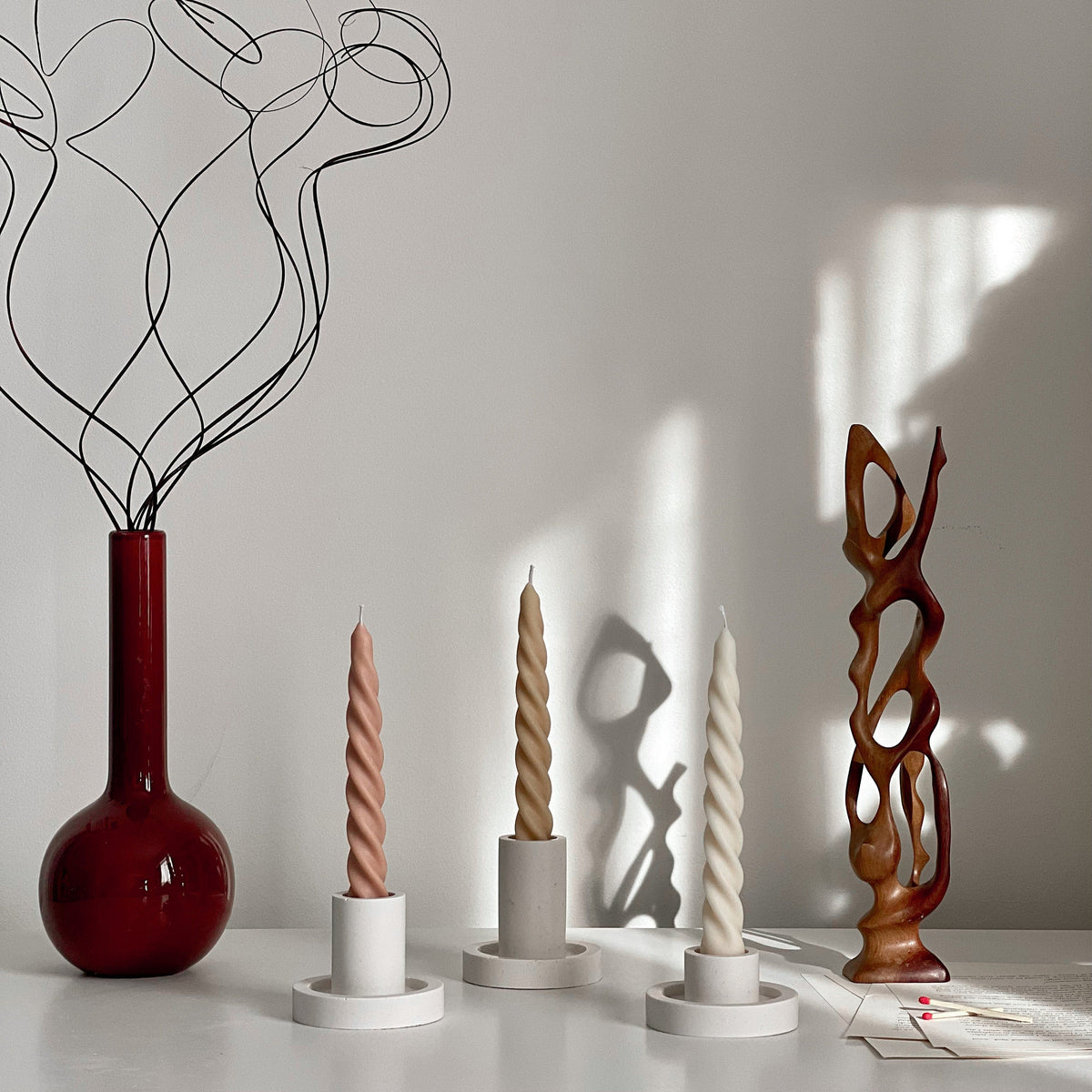Bougie chandelle torsadée faite à la main en cire de soja : Bougie de dîner pastel