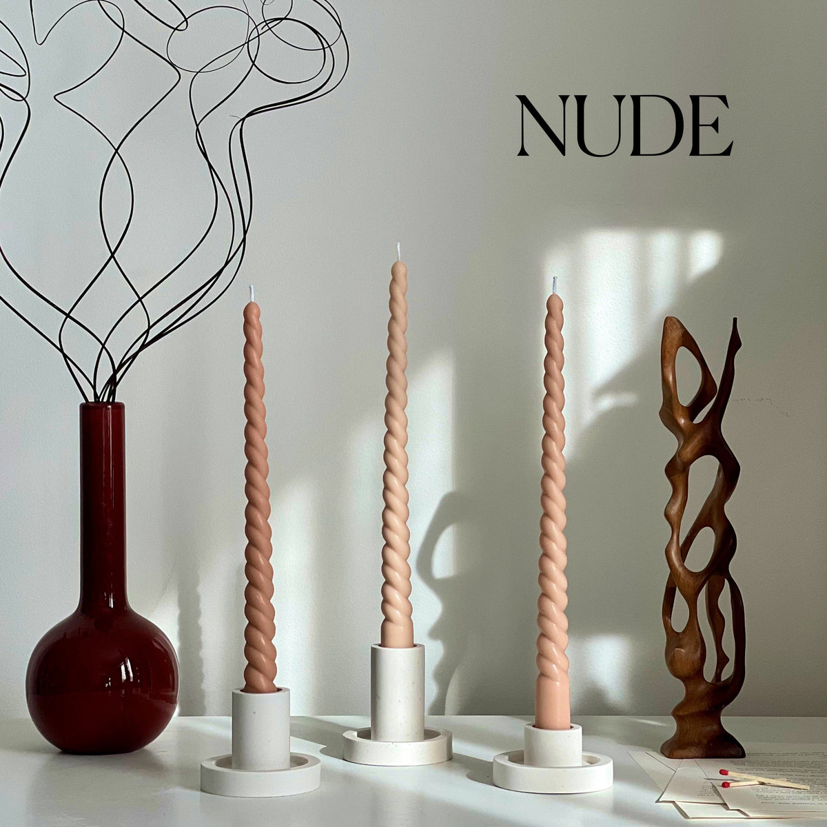 Tall Twisted Soy Wax Taper Candle: Handmade Pastel Decor