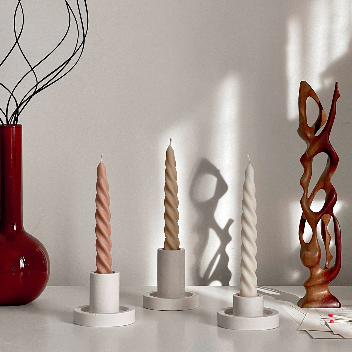 Bougie chandelle torsadée faite à la main en cire de soja : Bougie de dîner pastel
