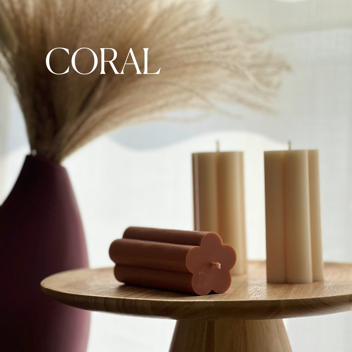 Bougie de soja Pilier Fleur : Décoration d'intérieur minimaliste, Bougie végane non parfumée