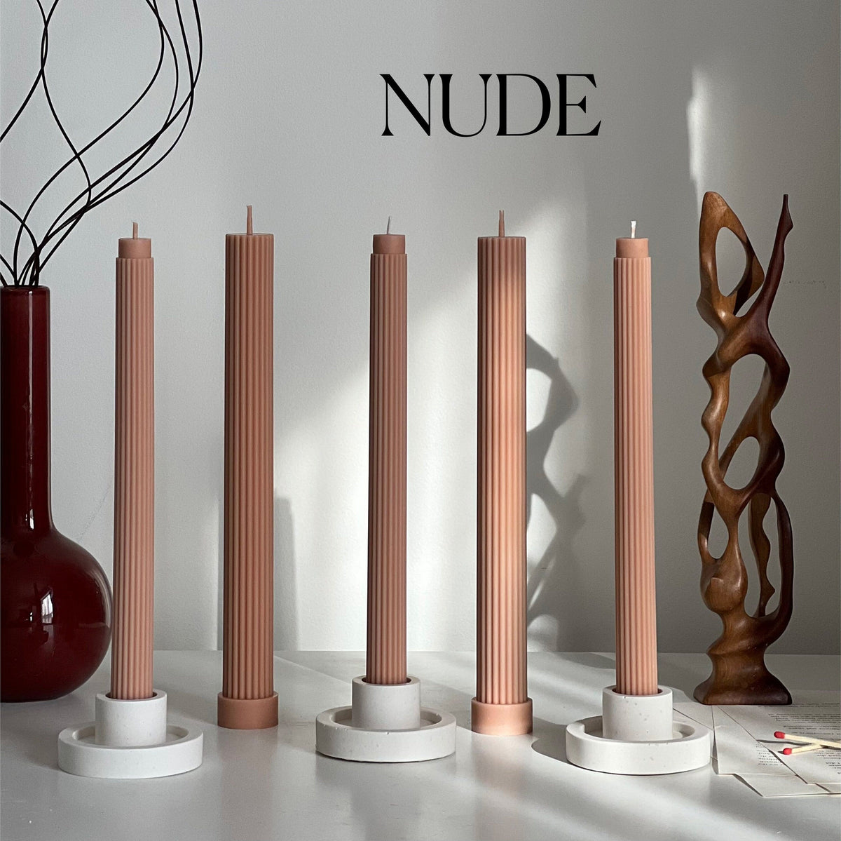 Ribbed Soy Wax Taper Candle: Unscented Event Decor