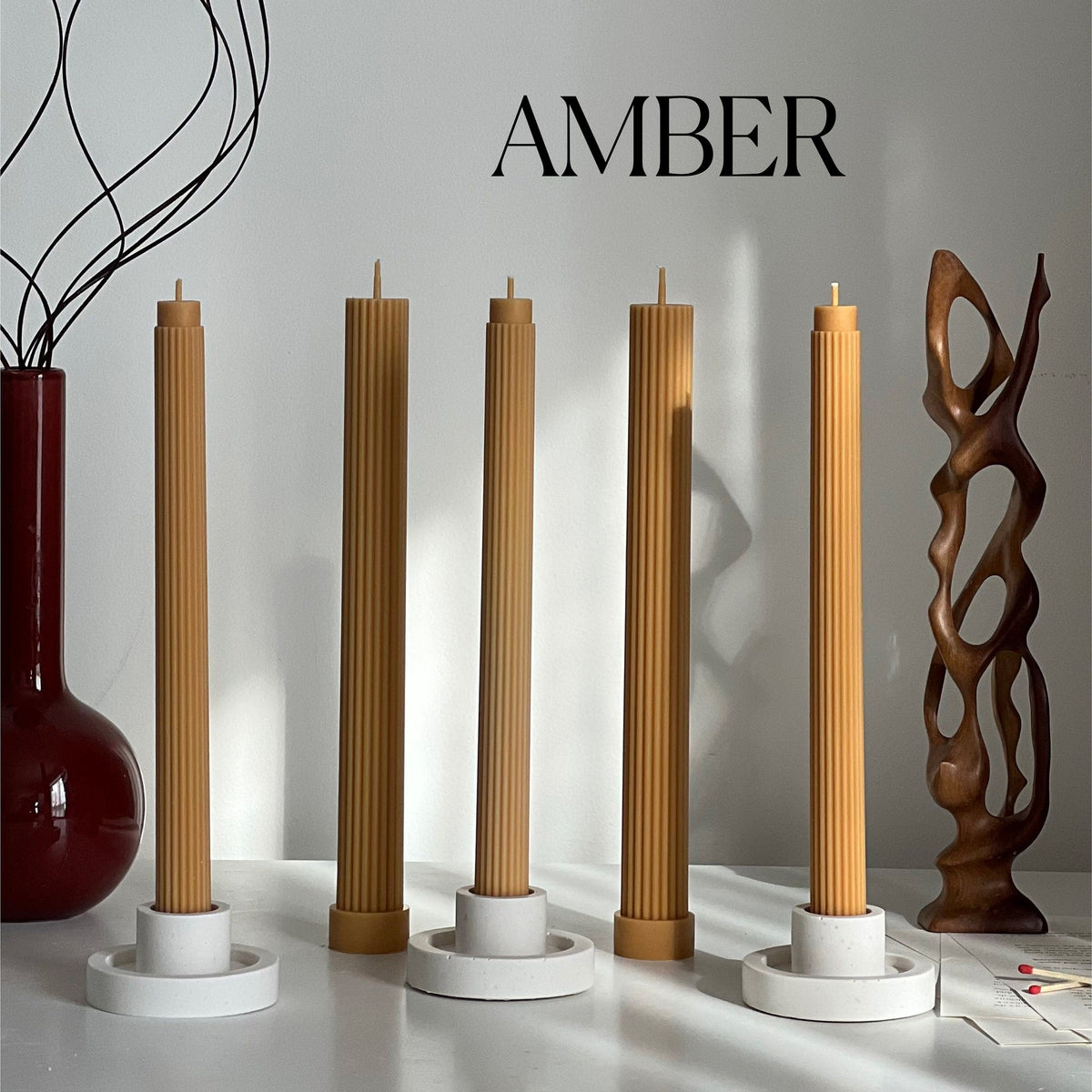 Ribbed Soy Wax Taper Candle: Handmade Unscented Pillar