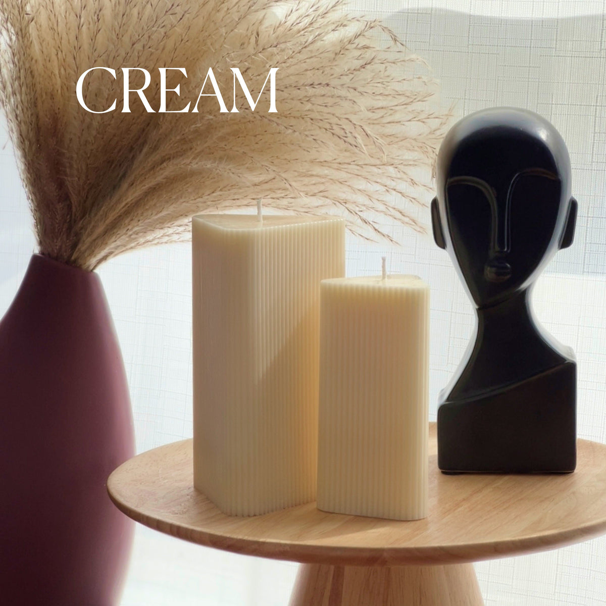 Ribbed Triangular Pillar Soy Wax Candle Set | Unscented Decorative Candles
